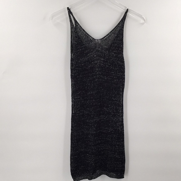 𝅺CROCHET Metallic Shimmer Swim Cover Up Dress Black Silver Knit Small - Picture 6 of 8